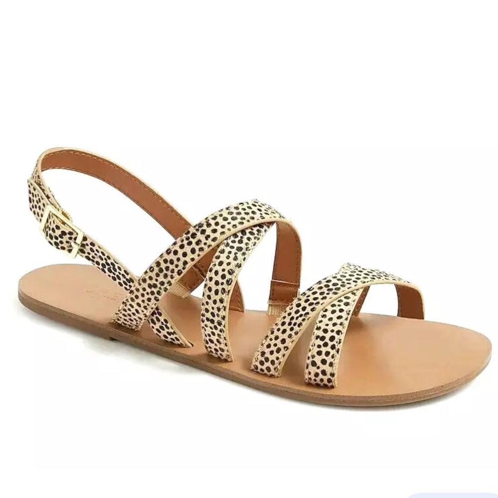 J. Crew Cross-strap sandals in leopard calf hair